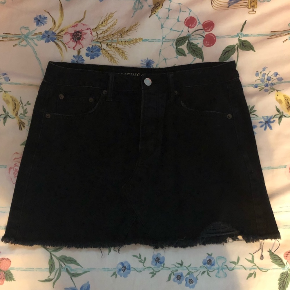 American Eagle black denim mini skirt, size 8